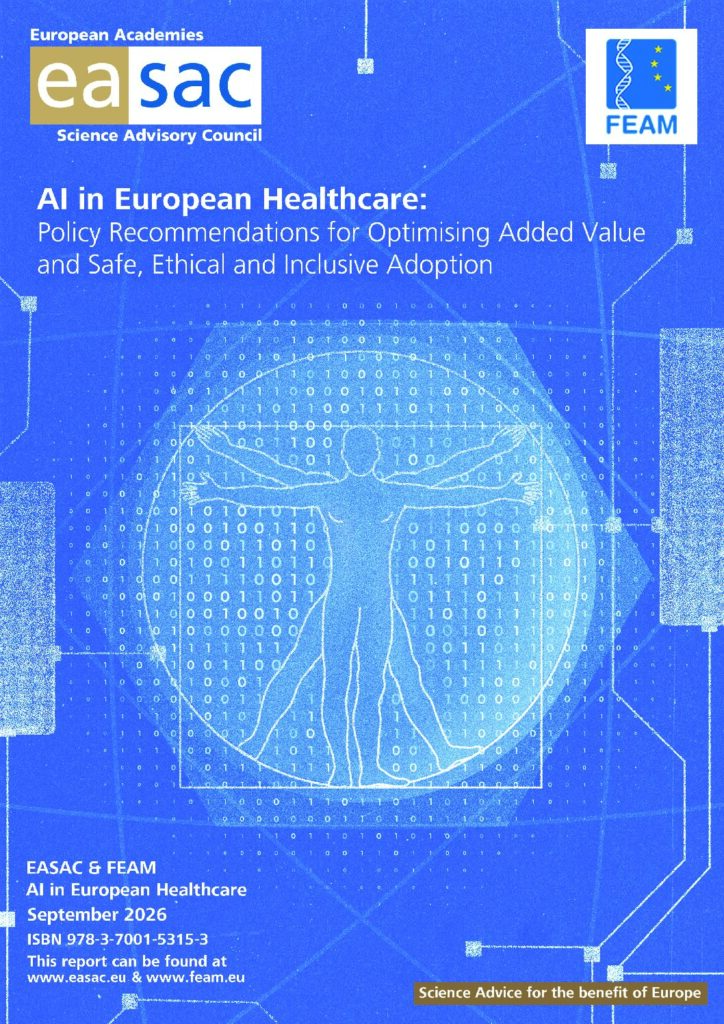 Cover of the EASAC&ndash;FEAM report AI in European Healthcare